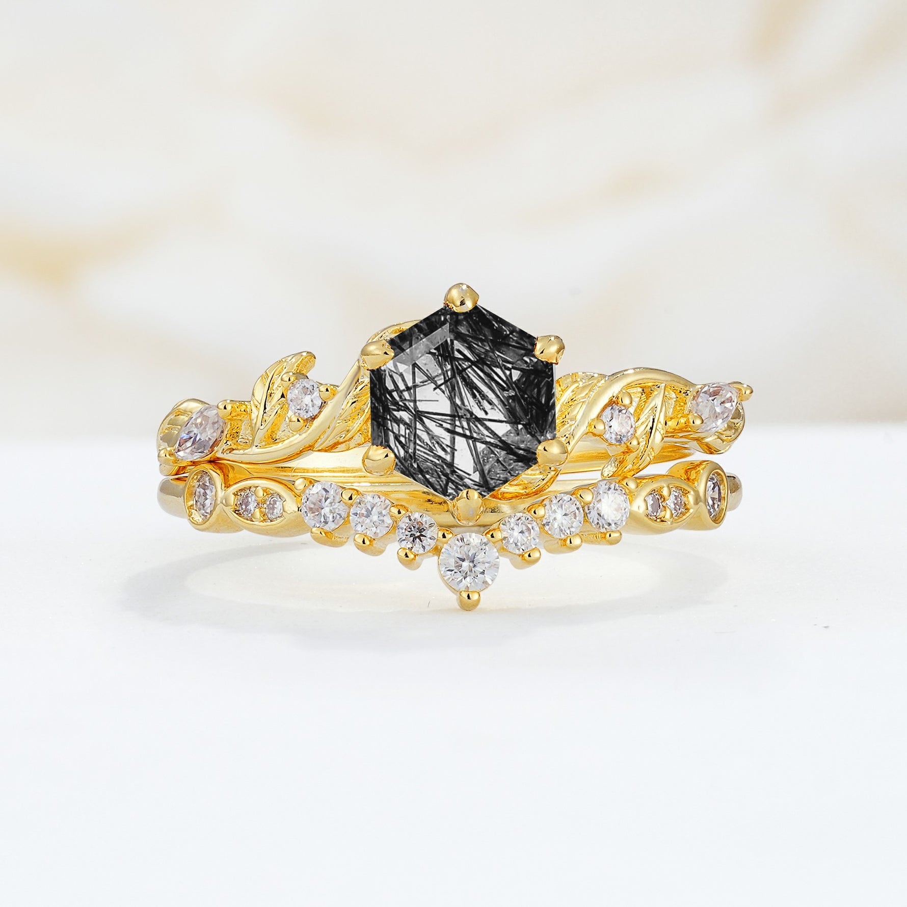 SR17149 Black Rutilated Quartz Ring - Yellow-Gold