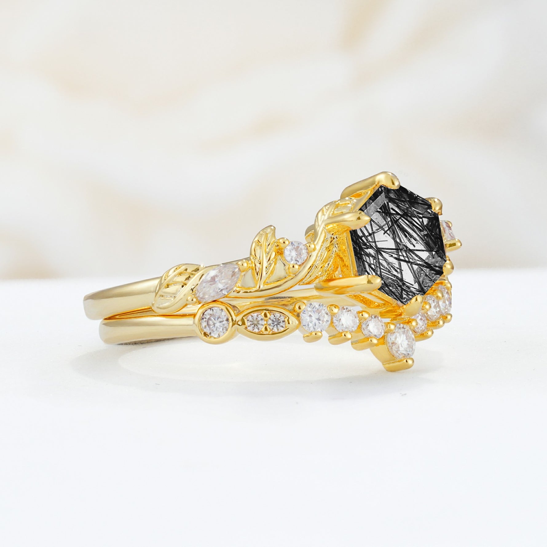 SR17149 Black Rutilated Quartz Ring - Rose-Gold