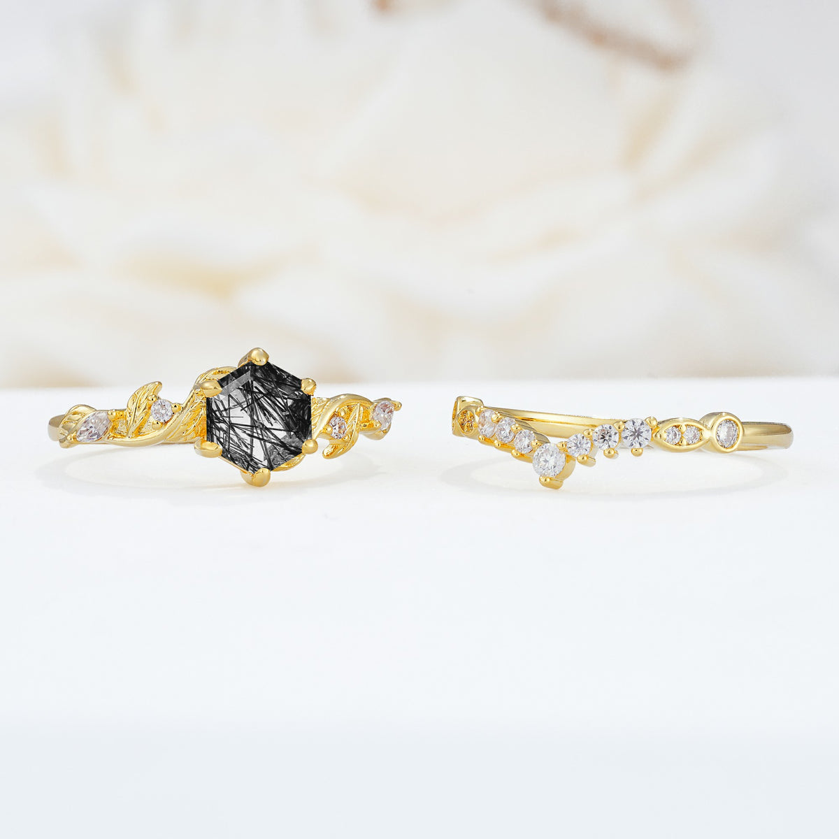 SR17149 Black Rutilated Quartz Ring - White-Gold