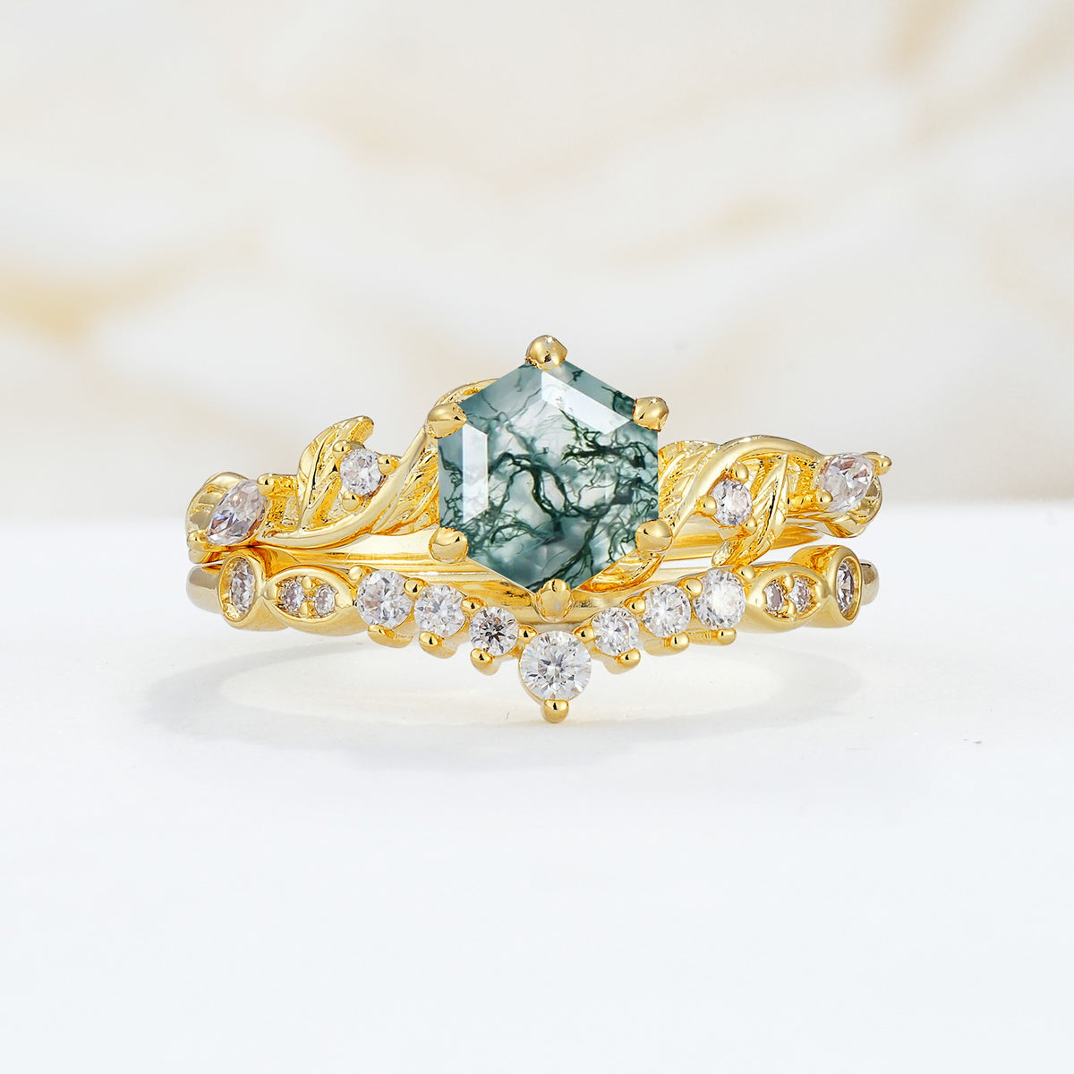 SR17149 Moss Agate Ring - Yellow-Gold