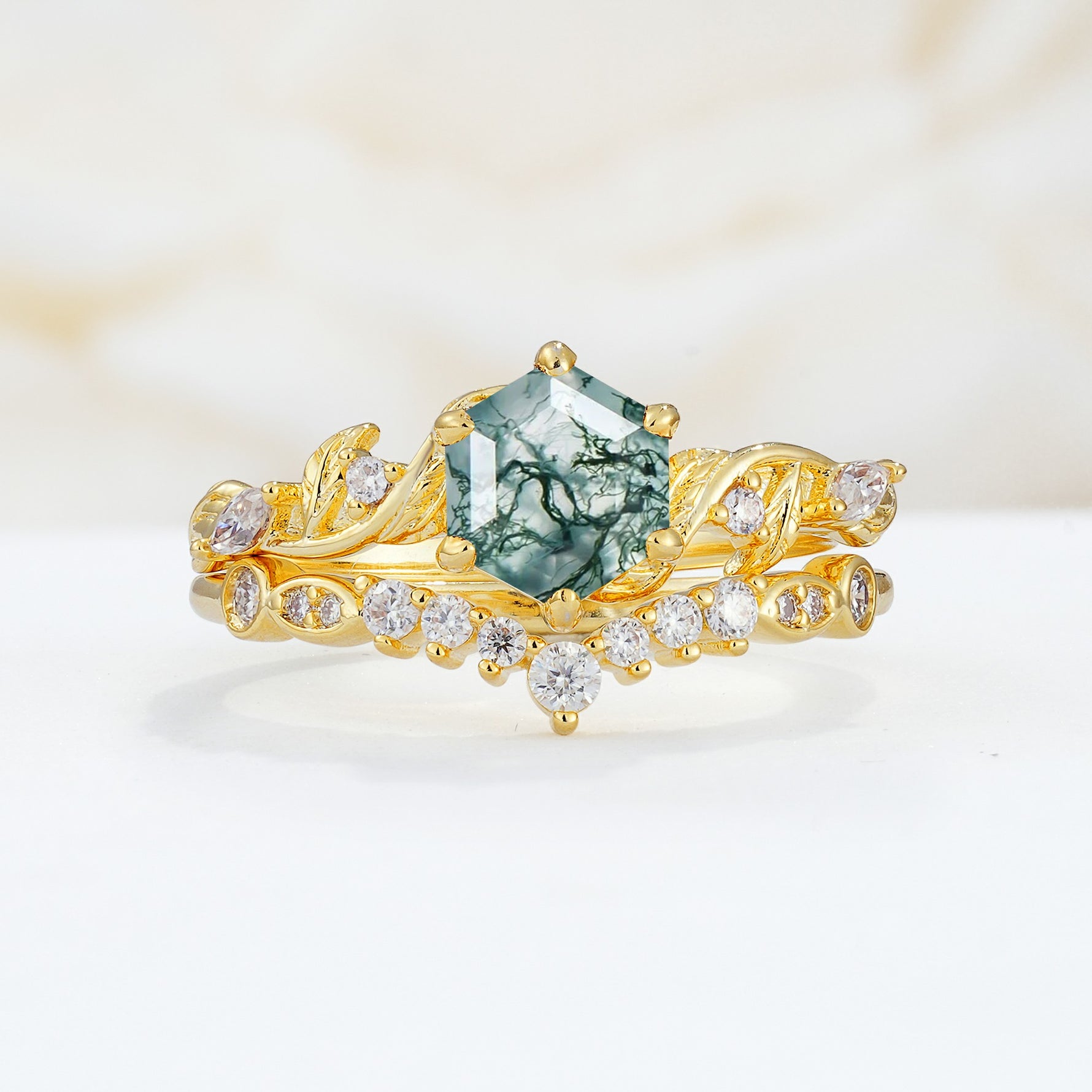 SR17149 Moss Agate Ring - Yellow-Gold