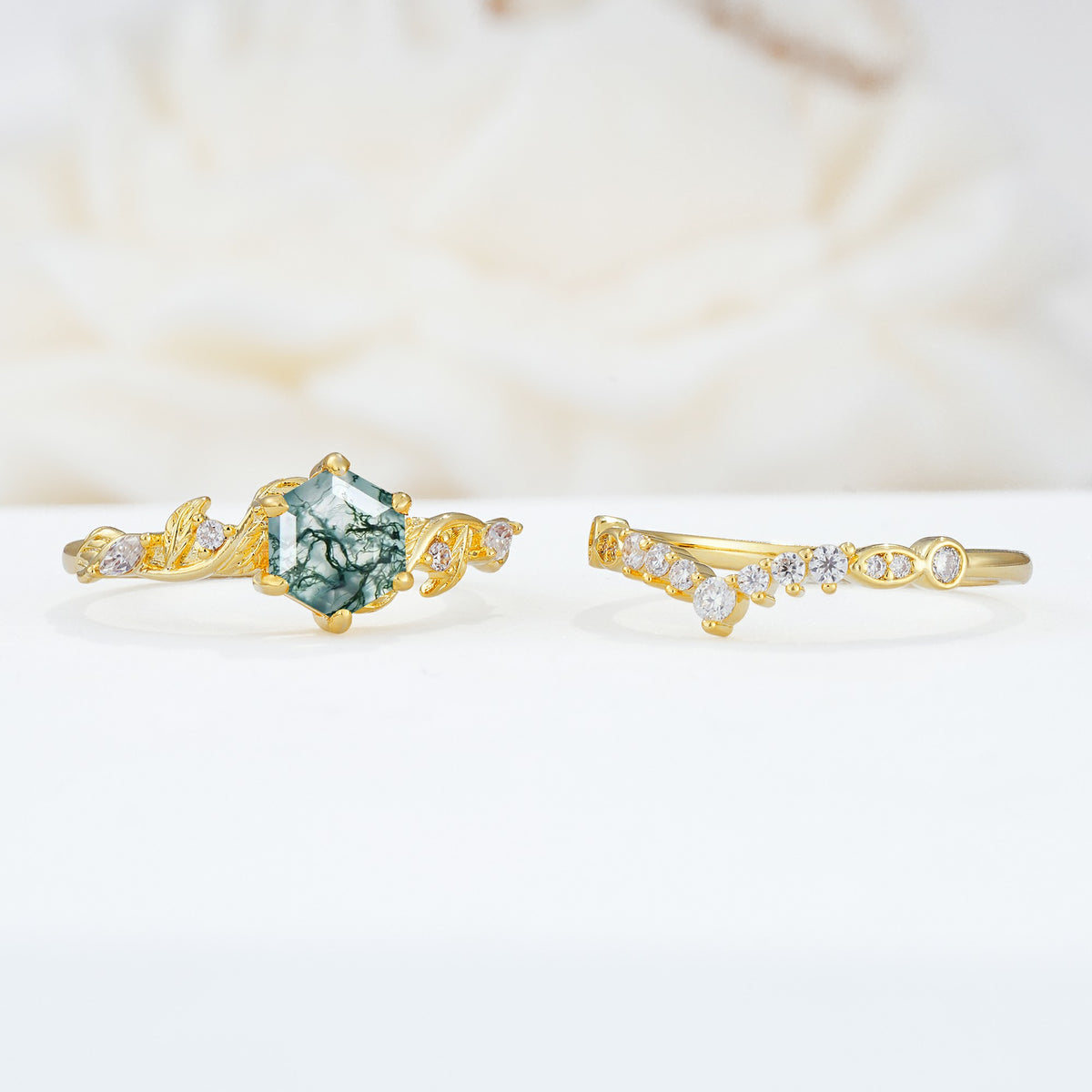 SR17149 Moss Agate Ring - White-Gold