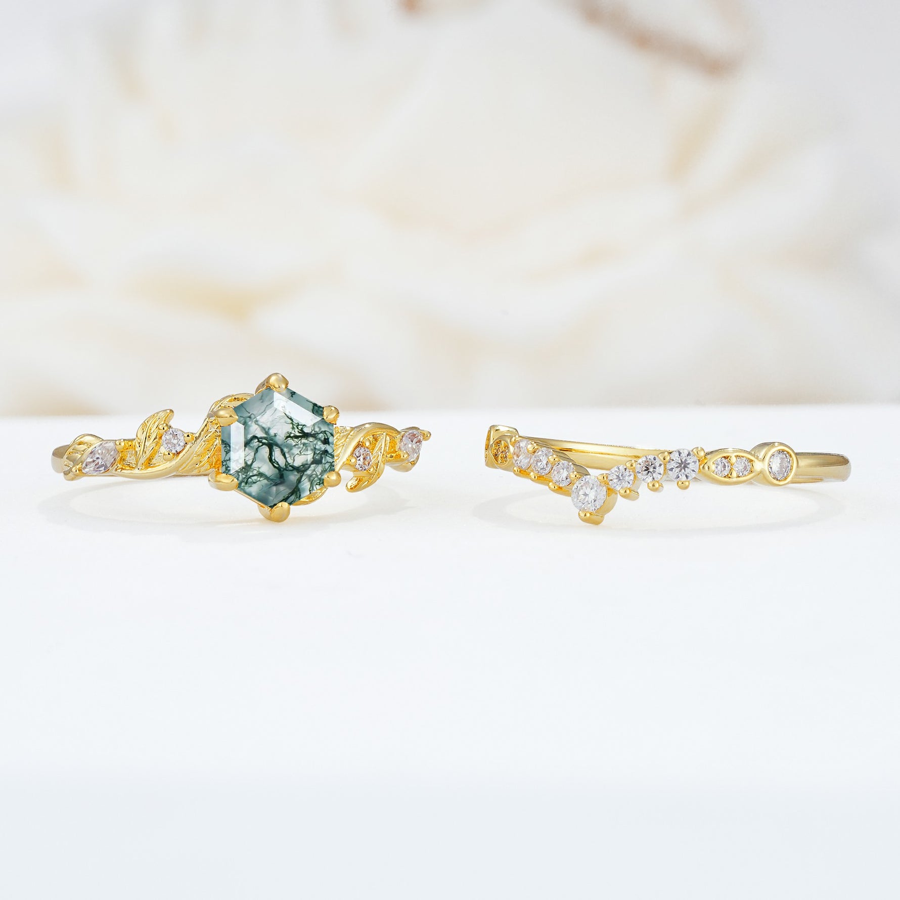 SR17149 Moss Agate Ring - White-Gold