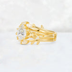 Pear Cut Moissanite Leaf Vine Bridal Ring Set - Rose-Gold