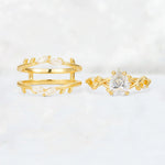 Pear Cut Moissanite Leaf Vine Bridal Ring Set - White-Gold