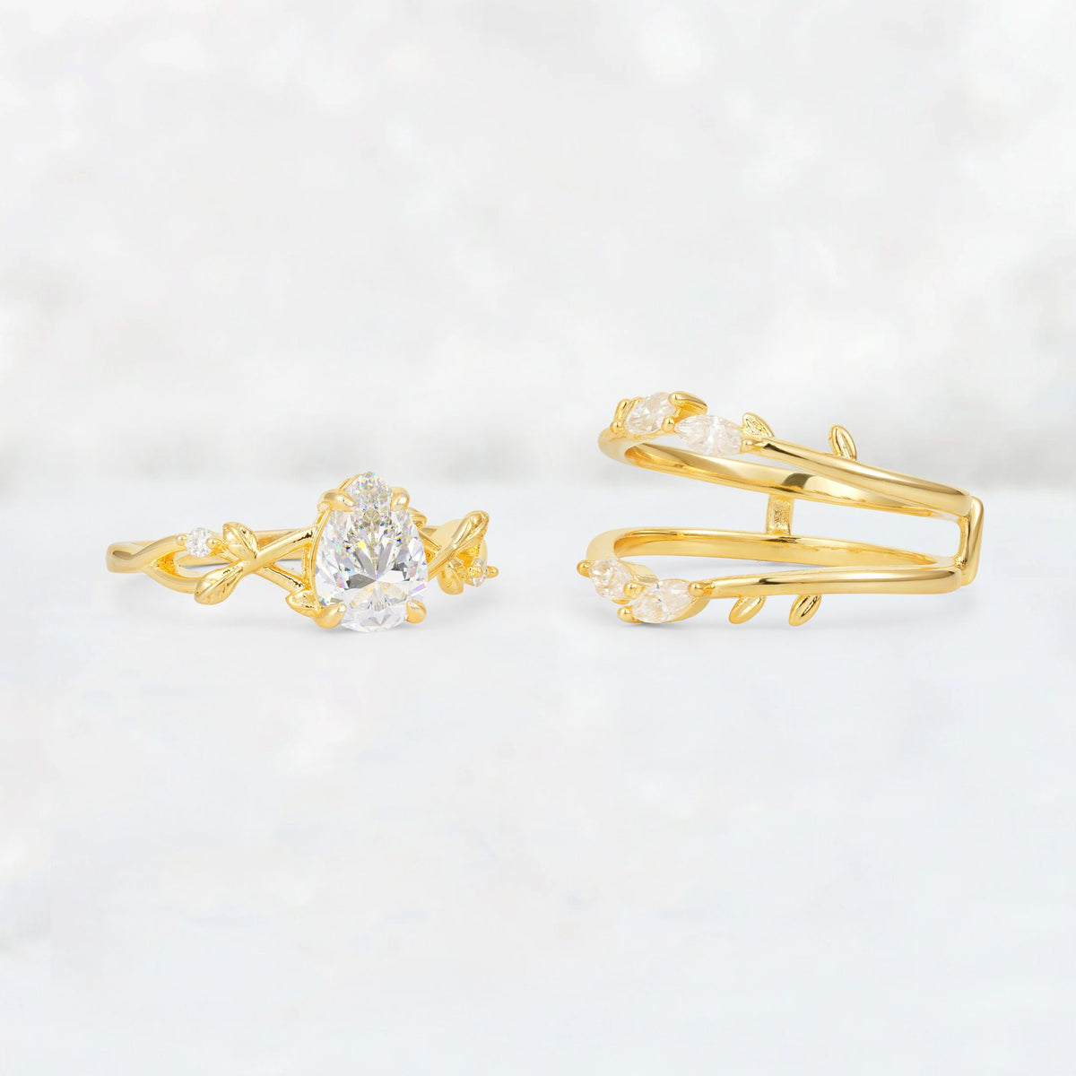 Pear Cut Moissanite Leaf Vine Bridal Ring Set - Additional view