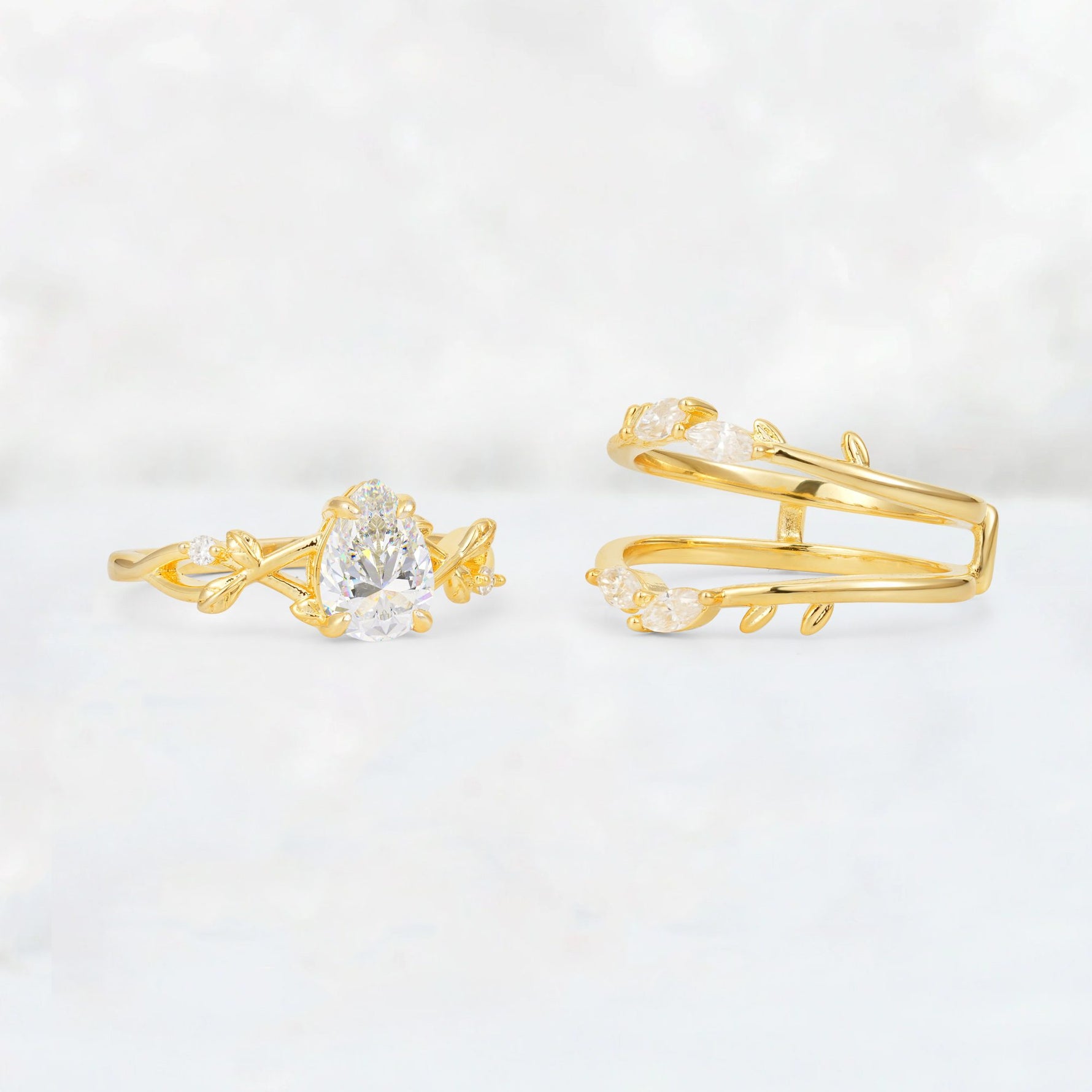 Pear Cut Moissanite Leaf Vine Bridal Ring Set - Additional view