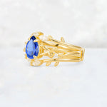 Pear Cut Sapphire Leaf Vine Bridal Ring Set - Rose-Gold