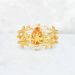 Pear Cut Citrine Leaf Vine Bridal Ring Set - Yellow-Gold