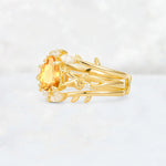Pear Cut Citrine Leaf Vine Bridal Ring Set - Rose-Gold