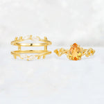 Pear Cut Citrine Leaf Vine Bridal Ring Set - White-Gold
