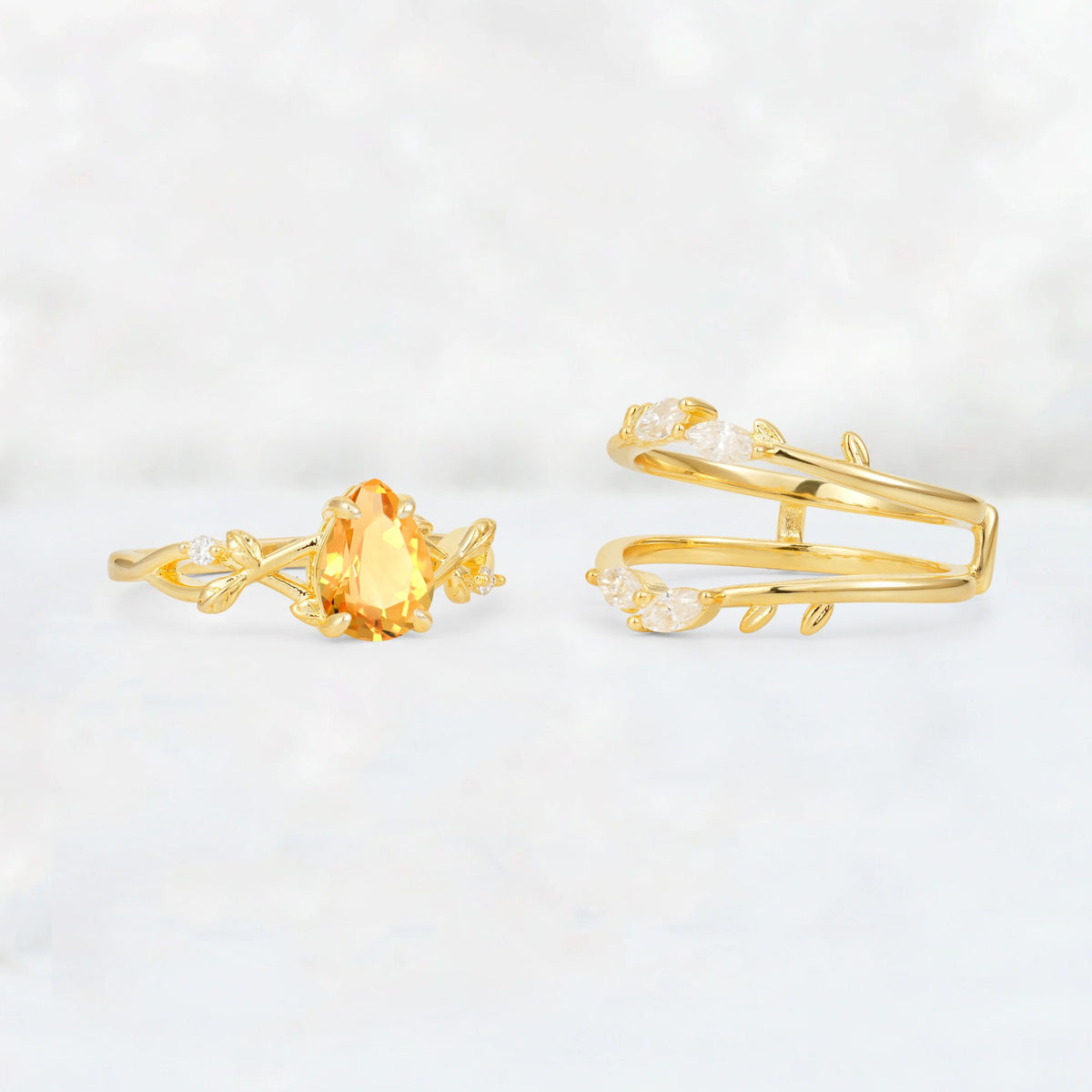 Pear Cut Citrine Leaf Vine Bridal Ring Set - Additional view
