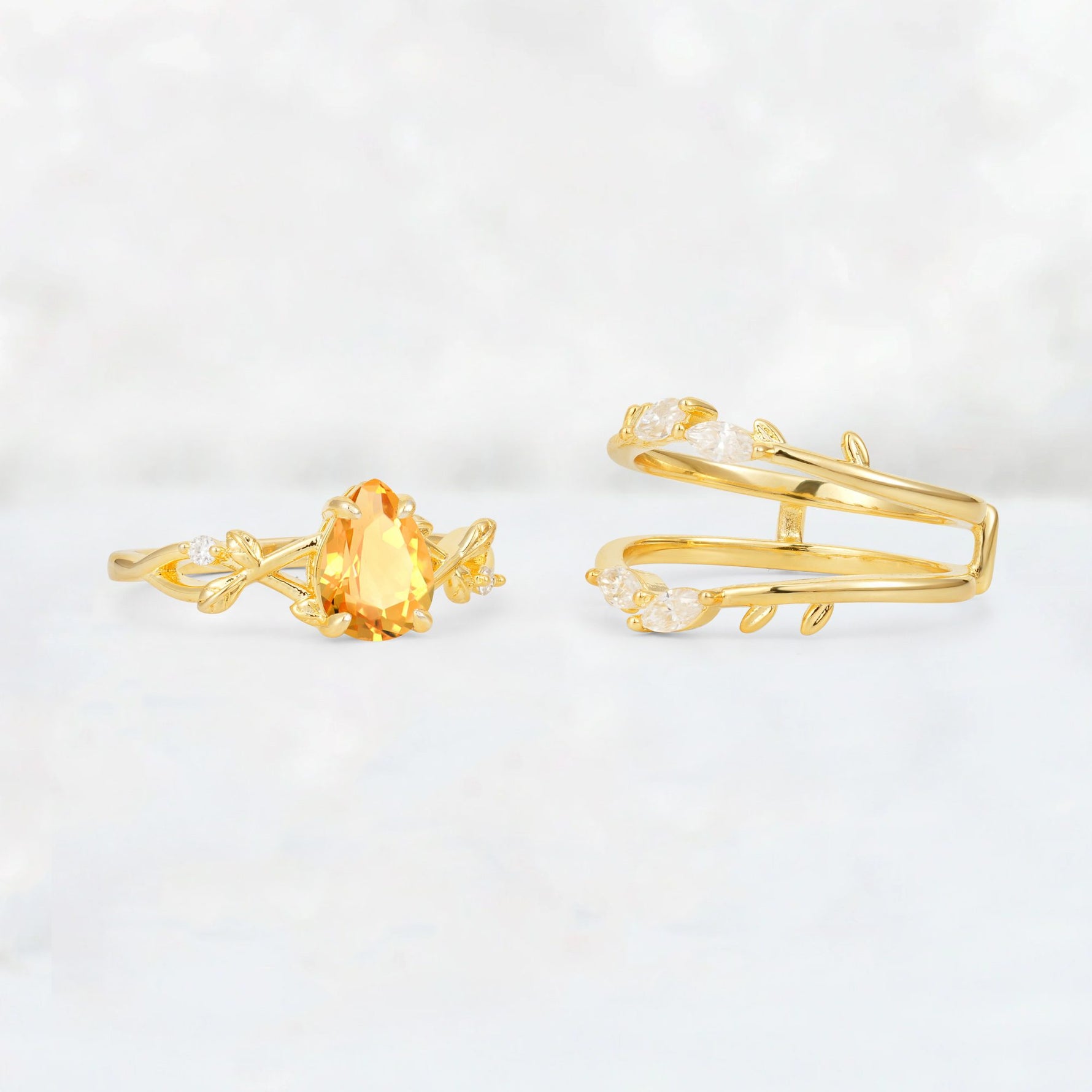 Pear Cut Citrine Leaf Vine Bridal Ring Set - Additional view