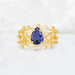 Pear Cut Tanzanite Leaf Vine Bridal Ring Set - Yellow-Gold