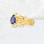 Pear Cut Tanzanite Leaf Vine Bridal Ring Set - Rose-Gold