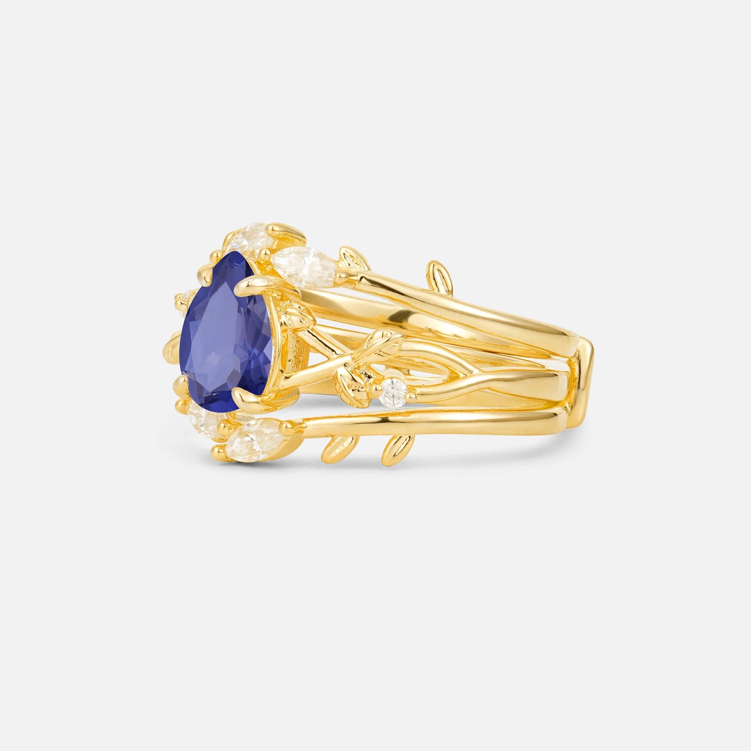 Pear Cut Tanzanite Leaf Vine Bridal Ring Set - Rose-Gold