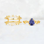 Pear Cut Tanzanite Leaf Vine Bridal Ring Set - White-Gold