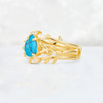 Pear Cut Turquoise Leaf Vine Bridal Ring Set - Rose-Gold