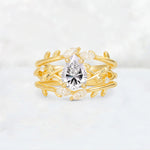 Pear Cut Lab Diamond Leaf Vine Bridal Ring Set - Yellow-Gold