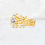 Pear Cut Lab Diamond Leaf Vine Bridal Ring Set - Rose-Gold