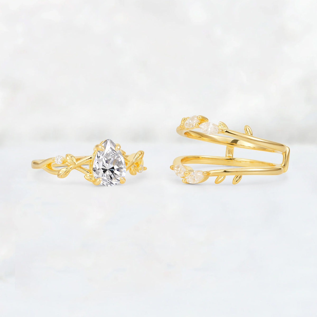 Pear Cut Lab Diamond Leaf Vine Bridal Ring Set - Additional view