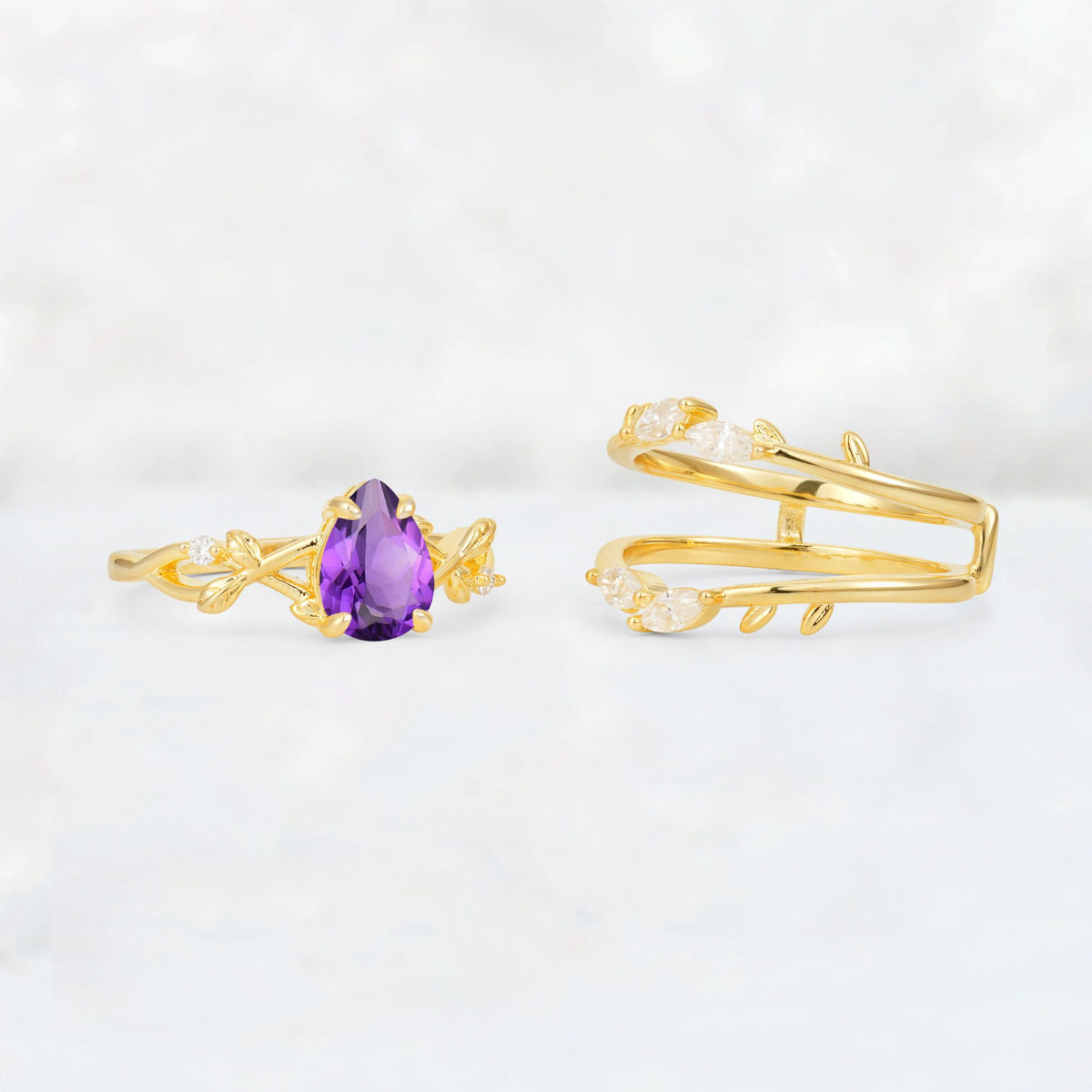 Pear Cut Amethyst Leaf Vine Bridal Ring Set - Additional view