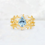 Pear Cut Aquamarine Leaf Vine Bridal Ring Set - Yellow-Gold