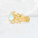 Pear Cut Moonstone Leaf Vine Bridal Ring Set - Rose-Gold