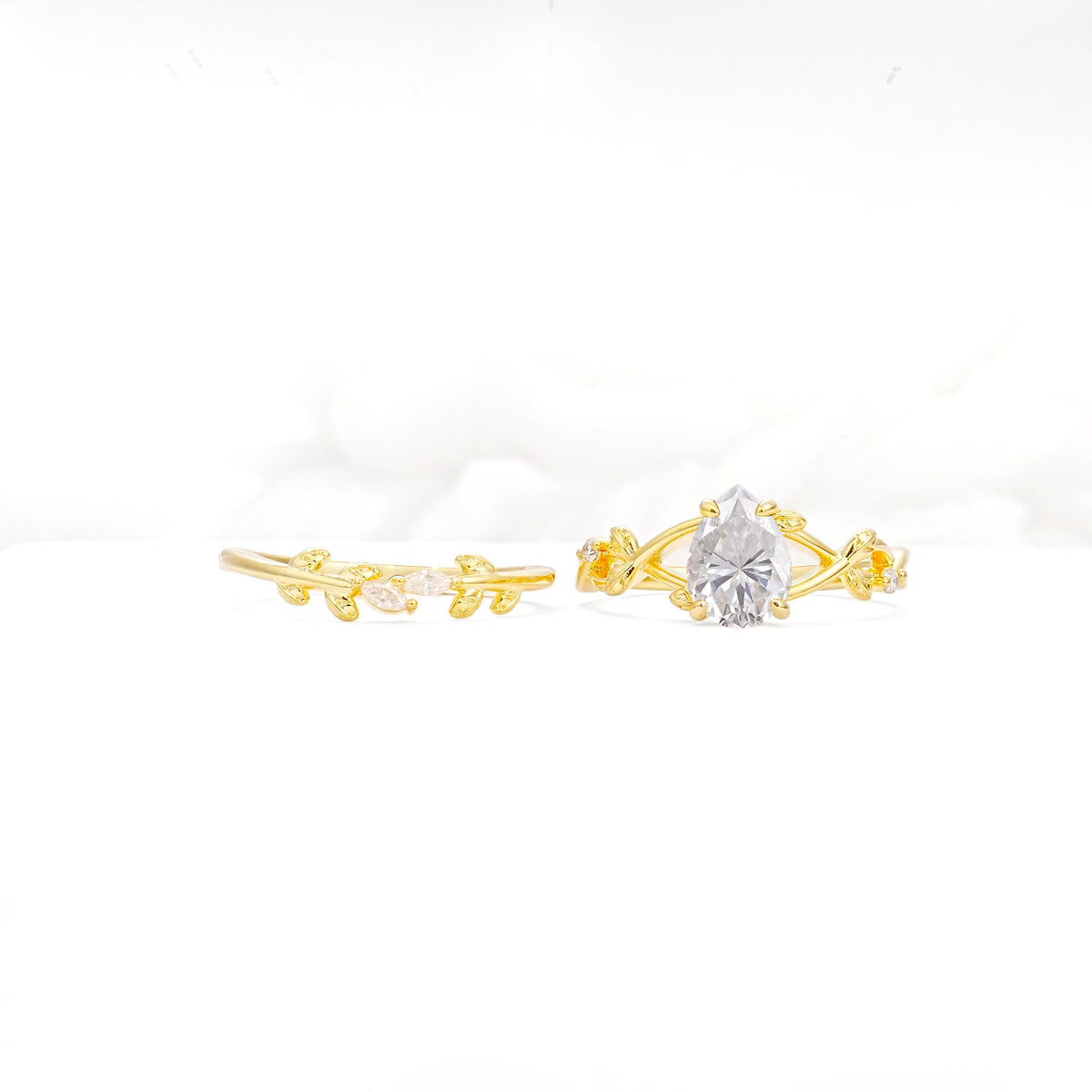 Botanical Twisted Vine Pear Cut Moissanite Bridal Ring Set - Additional view