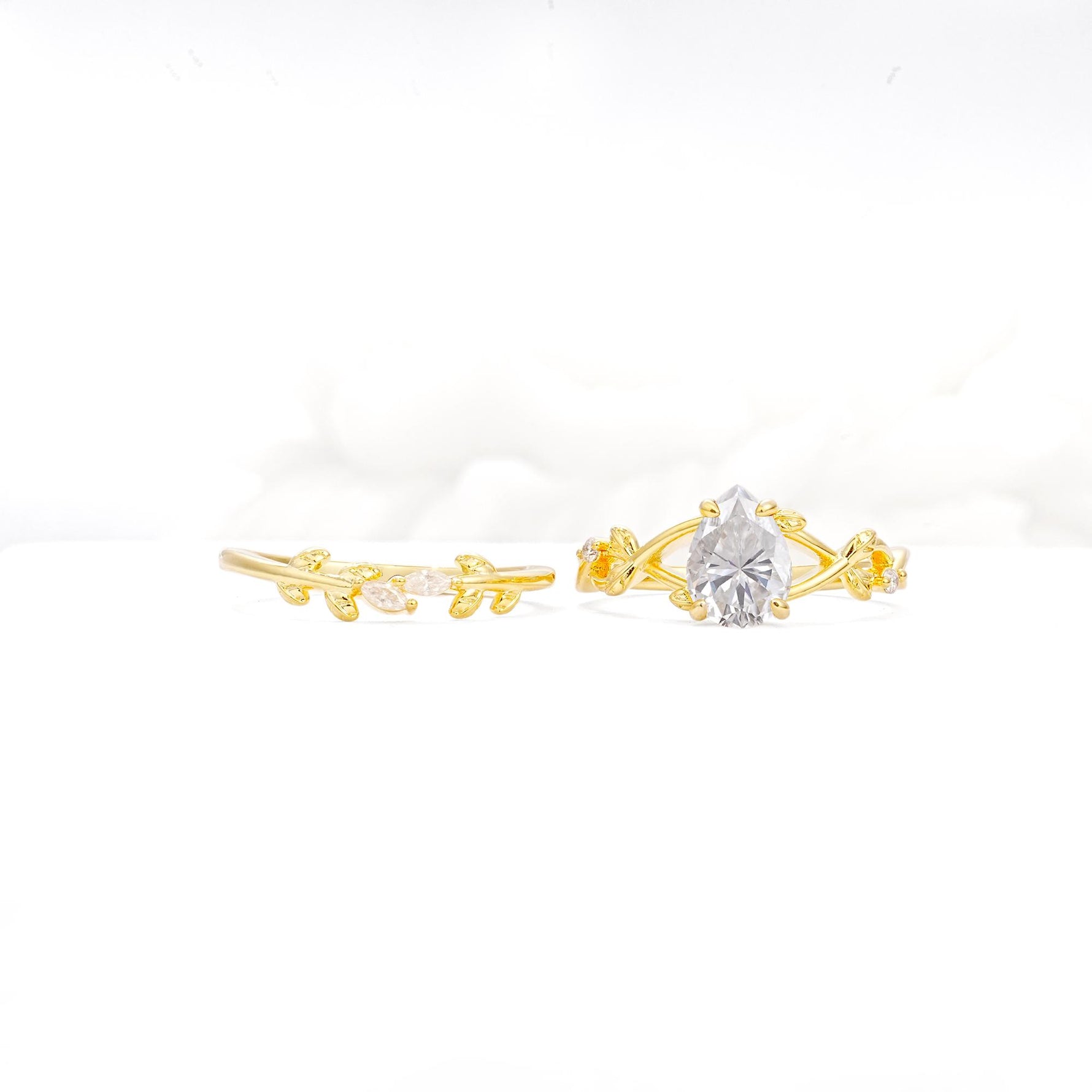 Botanical Twisted Vine Pear Cut Moissanite Bridal Ring Set - Additional view