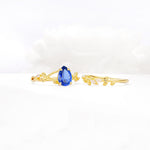 Botanical Twisted Vine Pear Cut Sapphire Bridal Ring Set - White-Gold
