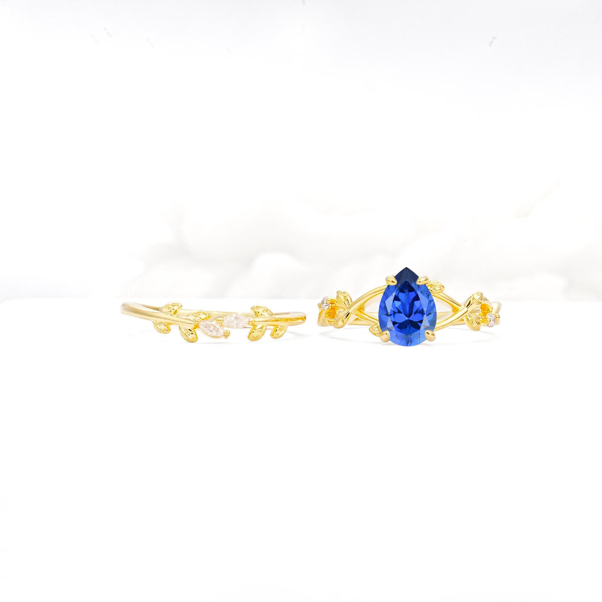 Botanical Twisted Vine Pear Cut Sapphire Bridal Ring Set - Additional view
