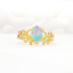 Botanical Twisted Vine Pear Cut Fire Opal Bridal Ring Set - Yellow-Gold