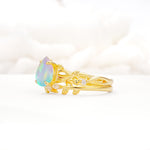 Botanical Twisted Vine Pear Cut Fire Opal Bridal Ring Set - Rose-Gold