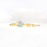 Botanical Twisted Vine Pear Cut Fire Opal Bridal Ring Set - White-Gold