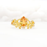Botanical Twisted Vine Pear Cut Citrine Bridal Ring Set - Yellow-Gold