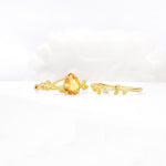 Botanical Twisted Vine Pear Cut Citrine Bridal Ring Set - White-Gold