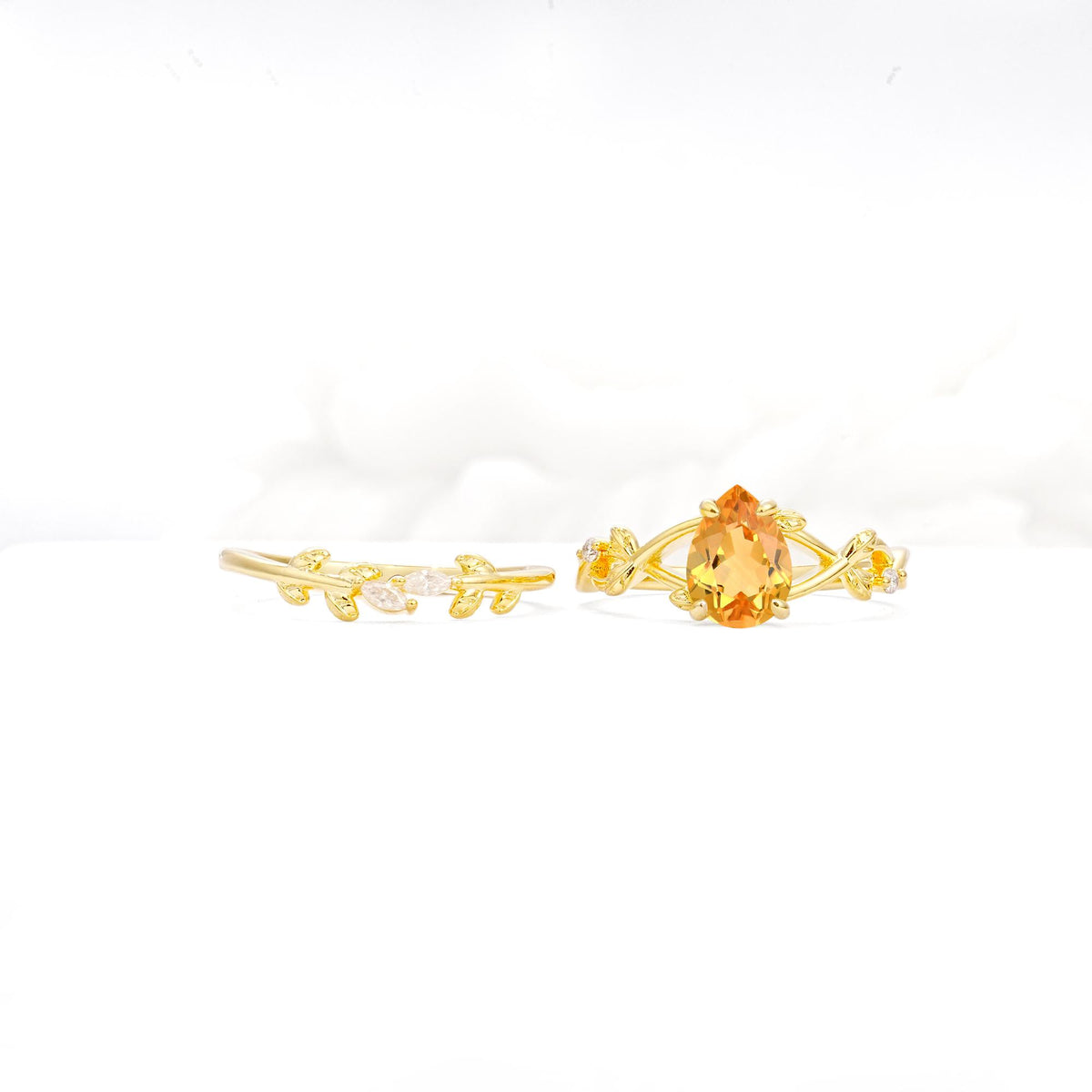 Botanical Twisted Vine Pear Cut Citrine Bridal Ring Set - Additional view