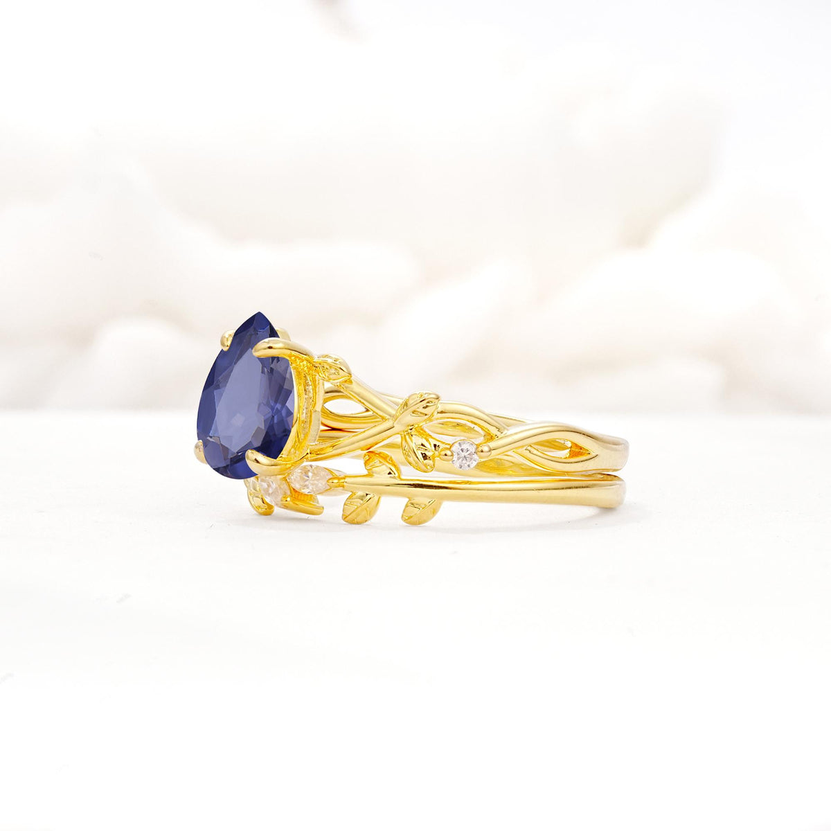 Botanical Twisted Vine Pear Cut Tanzanite Bridal Ring Set - Rose-Gold