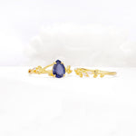 Botanical Twisted Vine Pear Cut Tanzanite Bridal Ring Set - White-Gold
