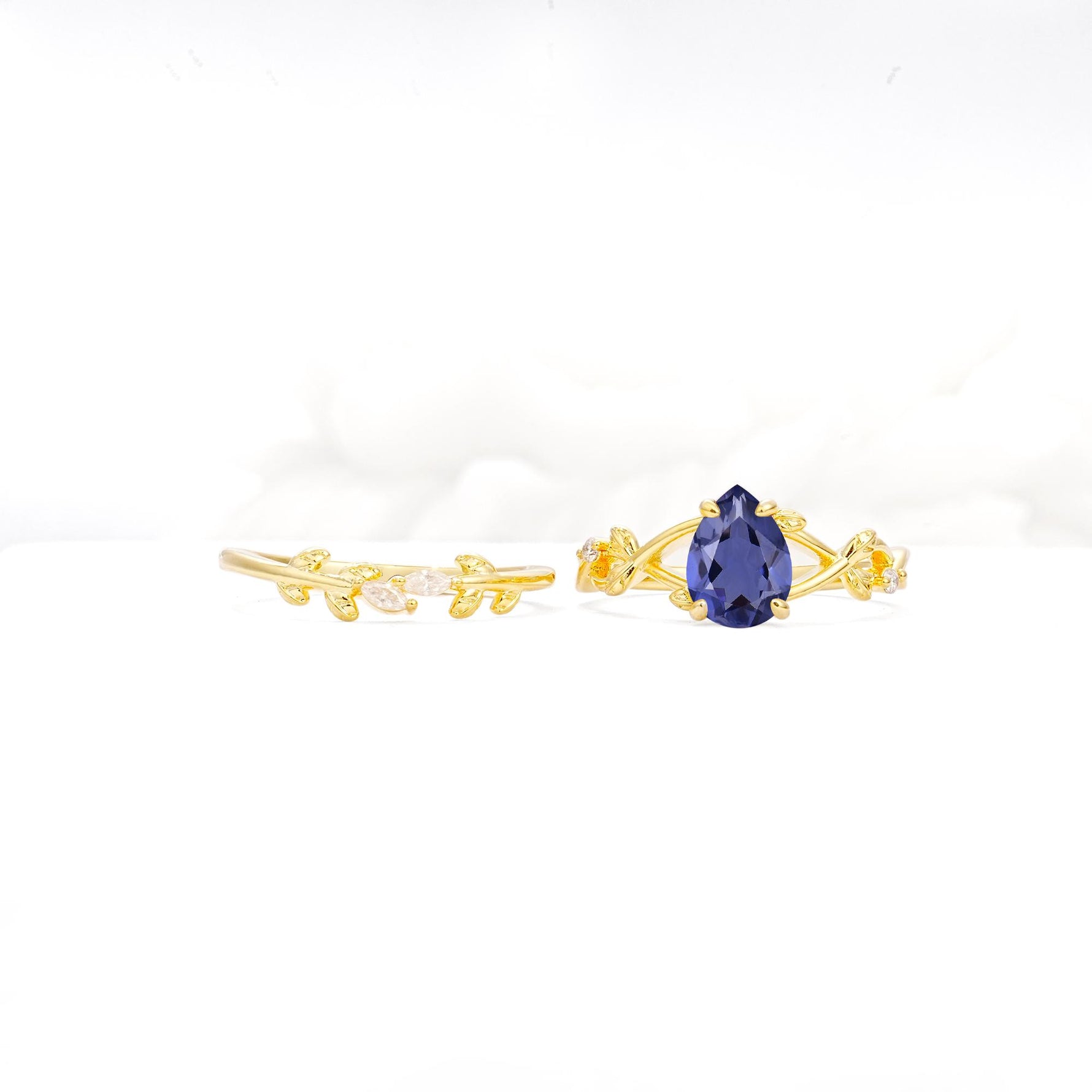 Botanical Twisted Vine Pear Cut Tanzanite Bridal Ring Set - Additional view