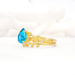 Botanical Twisted Vine Pear Cut Turquoise Bridal Ring Set - Rose-Gold