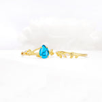 Botanical Twisted Vine Pear Cut Turquoise Bridal Ring Set - White-Gold