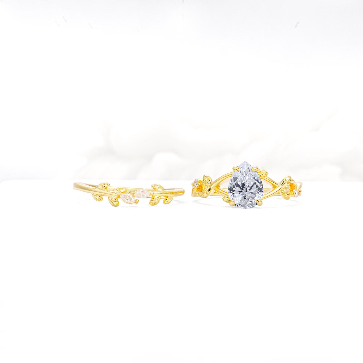Botanical Twisted Vine Pear Cut Lab Diamond Bridal Ring Set - Additional view