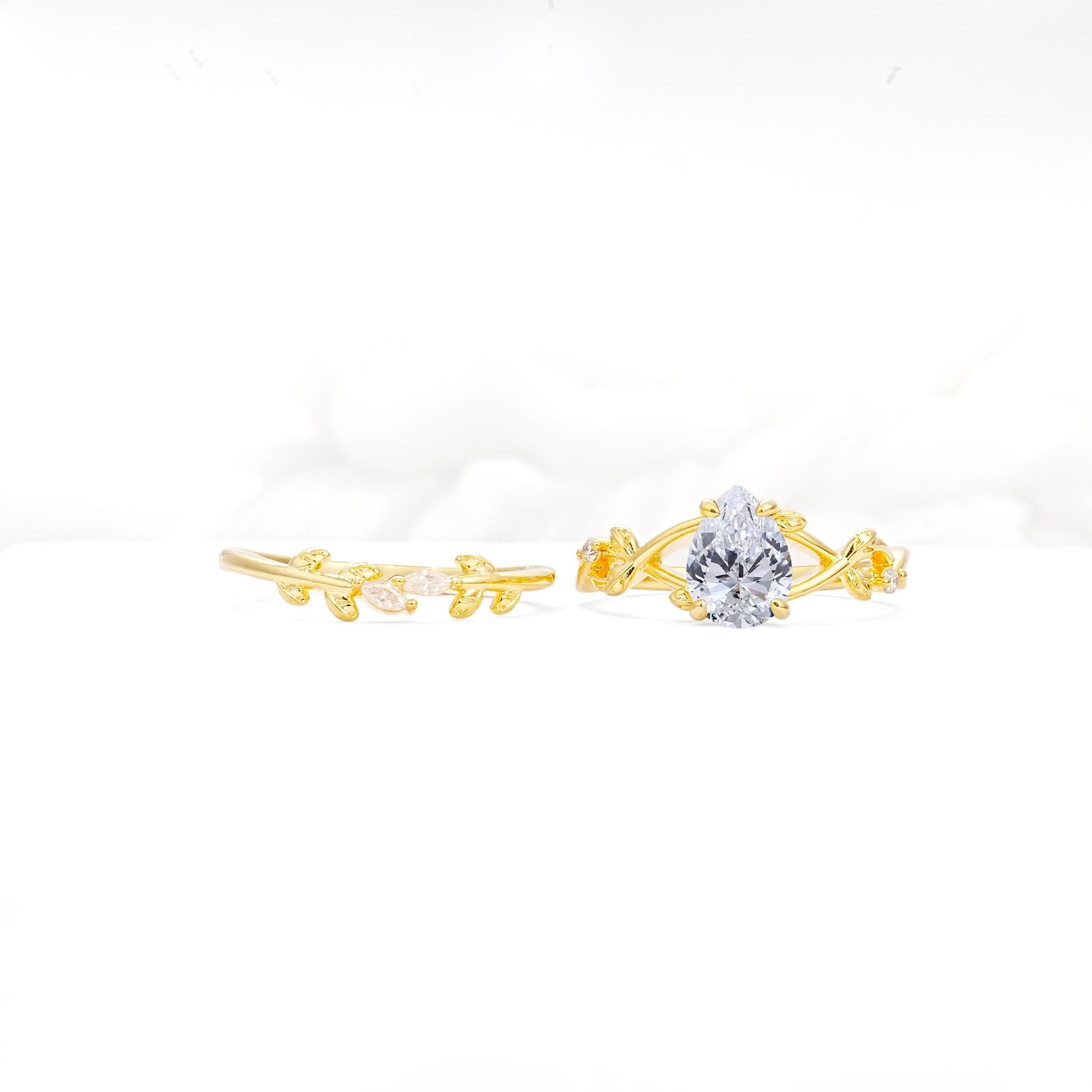 Botanical Twisted Vine Pear Cut Lab Diamond Bridal Ring Set - Additional view