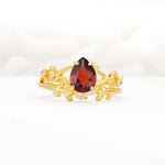 Botanical Twisted Vine Pear Cut Garnet Bridal Ring Set - Yellow-Gold