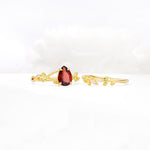 Botanical Twisted Vine Pear Cut Garnet Bridal Ring Set - White-Gold