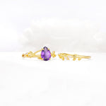 Botanical Twisted Vine Pear Cut Amethyst Bridal Ring Set - White-Gold