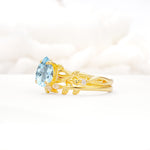 Botanical Twisted Vine Pear Cut Aquamarine Bridal Ring Set - Rose-Gold