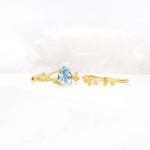 Botanical Twisted Vine Pear Cut Aquamarine Bridal Ring Set - White-Gold